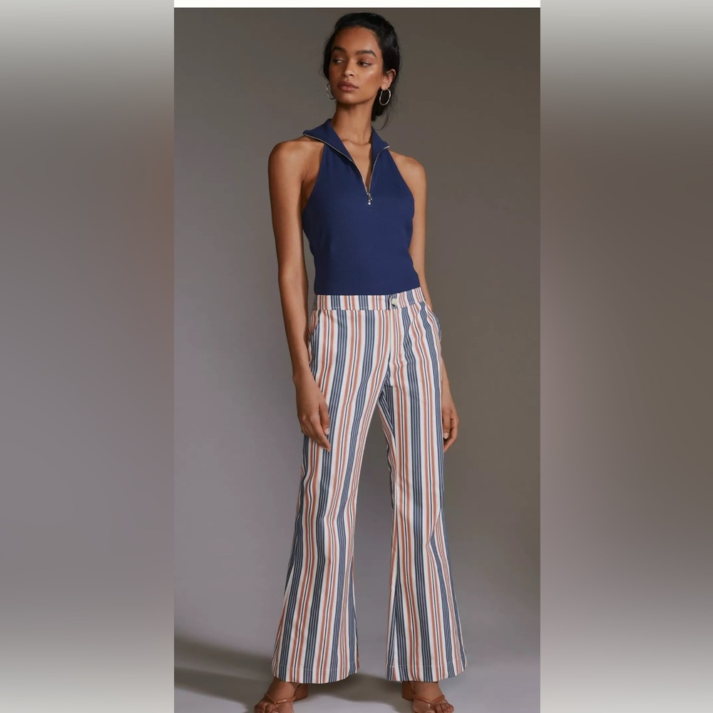 By Anthropologie Low-Rise Striped Flare Pants Size 8